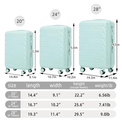 Campfun 3 Piece Luggage Sets, ABS Hardshell Suitcase Set with Double Spinner Wheels, Durable Lightweight Carry On Luggage for Travel & Business, 20/24/28 inch, Mint Green - color: Mint Green