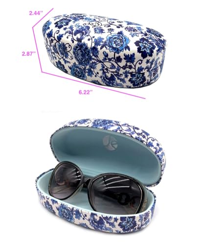 JAVOedge Style Eyeglass & Sunglasses Case - Extra Large Hard Shell Protective Case with Cleaning Cloth - color: Porcelain Bloom