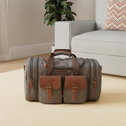 Wildroad Canvas Duffle Bag - 60L Expandable Weekender Overnight Travel Bag - color: Grey, size: X Large-60L Duffle Bag