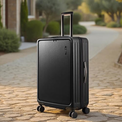 TRAVELARIM 24 Inch Checked Luggage with Spinner Wheels, Medium Suitcase - color: Black, size: Medium 24-Inch Checked
