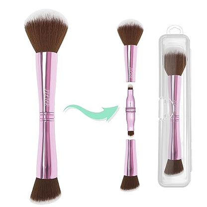 4 in 1 Makeup Brush Set, Travel Makeup Brushes with Case, Foundation Brush/Blush Brush, Eyeshadow Powder Brush,Concealer Brush (pink-plastic case) - style: pink-plastic case