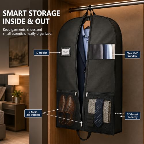43" Travel Garment Bag, Lightweight Suit Cover with Window and Pocket - size: V-G-43in-1P-2