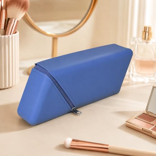 Silicone Makeup Brush Holder Travel Brush Organizer Case Large Capacity Cosmetic Brush Storage Bag Portable Beauty Tool Pouch (Blue) - color: Blue