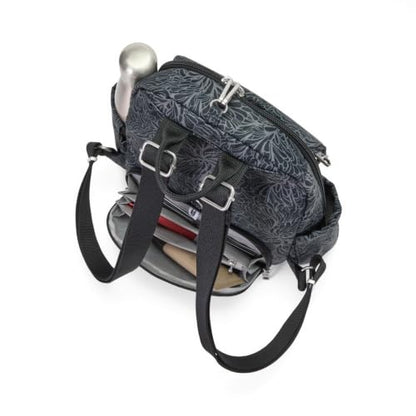 Securtex® Journey Anti-Theft Backpack - Lightweight 10.6"x10.2" RFID Travel Bag w/Locking Zippers, Compact Daypack - color: Midnight Blossom Print