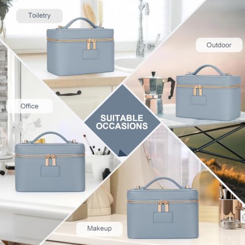 HiTotes Makeup Bag Vanity Case for Women Leather Cosmetic Bag Travel Toiletry Bags Portable Makeup Organizer Case - color: Blue