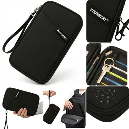 Travel Document Holder RFID Blocking Passport Organizer Family Multi Pocket - color: All-Black
