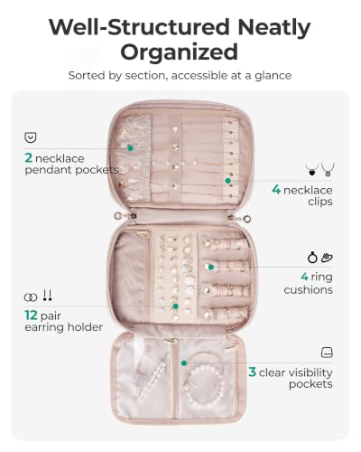 BAGSMART Travel Jewelry Organizer, Tangle-free Necklaces Case,Beige - color: Beige