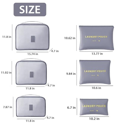 Packing Cubes 6 Set Travel Essentials for Carry on Luggage Organizers Suitcase Travel Accessories (Grey) - color: Grey 6 Set