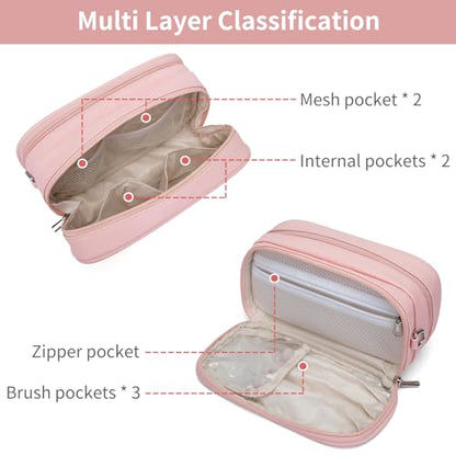 Large Makeup Bag for Women, PU Toiletry Bag with Compartment (Pink) - color: Pink