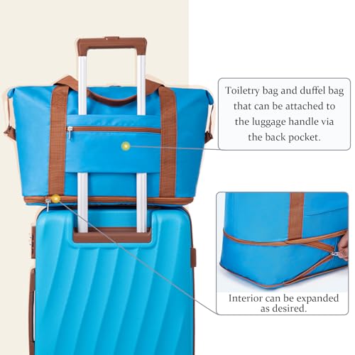 Eeeza Luggage Sets 6 Piece Suitcases (SkyBlue, 16"/20"/24"/28/DB/TB) - color: Sky Blue, size: 6 Piece Sets (16/20/24/28/DB/TB)