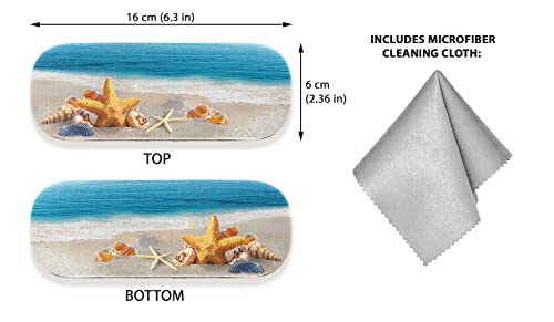 WIRESTER Hard Shell Eyeglasses Case, Clamshell Sunglasses Holder Protective Cover with Microfiber Cloth - color: Seashells on the Beach
