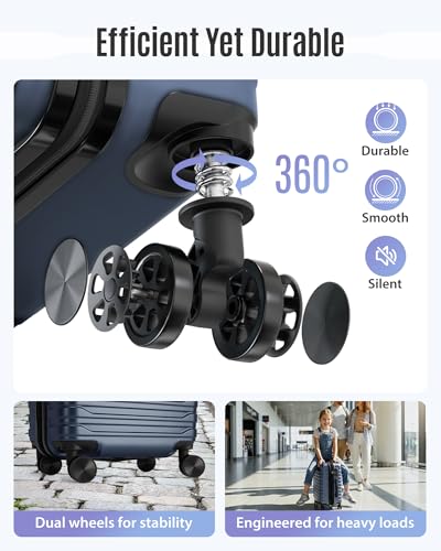LIGHT FLIGHT Expandable 20" Carry On Luggage 22x14x9, TSA Lock, Dark Blue - color: Dark Blue