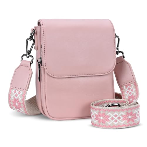 HESHE Small Leather Crossbody Bag for Women RFID Phone Purse with Card Slot - color: Light Pink