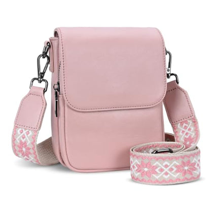HESHE Small Leather Crossbody Bag for Women RFID Phone Purse with Card Slot - color: Light Pink