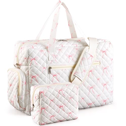 Abbylike Hospital Bag for Women, Quilted Weekender Duffle Bag,Bow - style: Bow