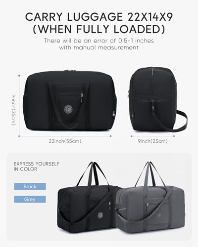Carry on Bag 22x14x9 Airlines Approved, 48L Canvas Travel Duffel Bags for Men Women Duffle Bag for Airplane Weekender Overnight Gym (Grey) - color: Grey