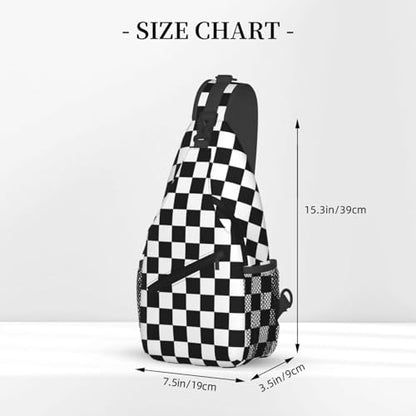 Sling Bag Black White Race Checkered Flag Sling Backpack Hiking Daypack Crossbody Shoulder Backpack Travel Chest Pack For Men Women - color: Black White Race Checkered Flag