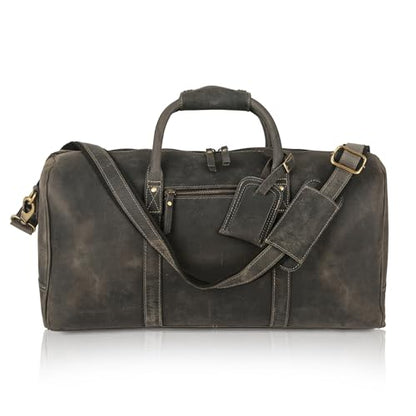 KomalC Leather Travel Duffle Bag, Cabin Carry-On for Men & Women - style: Charcoal Black