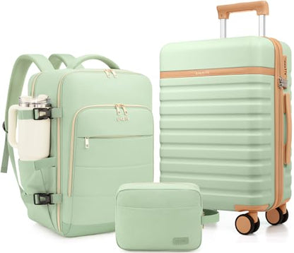 UKEIN Luggage Sets 3Piece, Carry On Luggage 20in Suitcase Set With Backpack - color: Light Green, size: 3 piece set (BP/20inch)