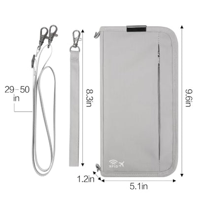 Neck Wallet Lightweight RFID Blocking Waterproof Travel Pouch Passport Wallets for Women Men - color: C-Grey