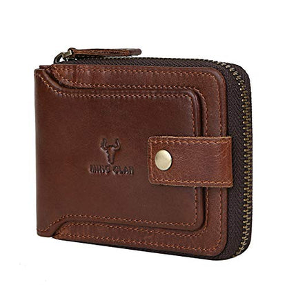 Zipper Wallet Men RFID Blocking Leather Bifold Wallets For Men - Flap ID Window Zip Coin Pocket Mens Zipper Wallets - Big Capacity Credit Card Travel Wallet (Brown) - color: Brown