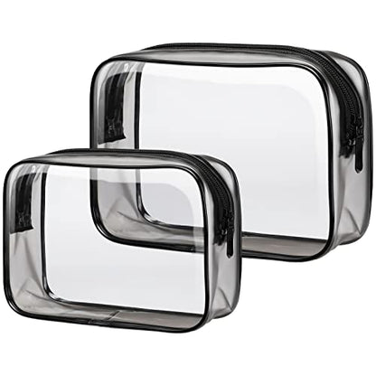 PACKISM Clear Makeup Bag for Travel - TSA Approved Toiletry Bag, 2 Black - color: Black, size: Mixed Size Series (1 Medium + 1 Large)