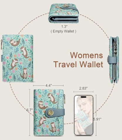 Otter Wallet Women RFID, Cute Passport Holder, Credit Card Holder - color: Otter