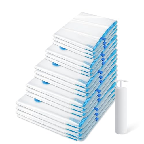 15 Pack Vacuum Storage Bags，Space Saver Bags(3 Jumbo/3 Large/3 Medium/3 Small/3 Roll),Compression for Comforters and Blankets, Sealer Clothes Storage, Hand Pump Included - size: 15 Combo