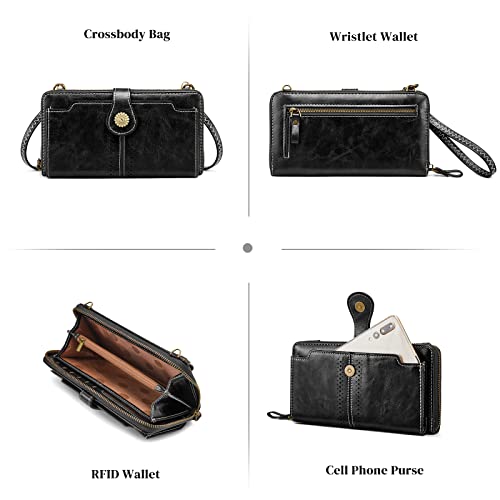 S-ZONE Crossbody Bags for Women Phone Purse RFID Blocking with 2 Straps - color: Black