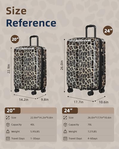Carry on Luggage, Expandable 20 Inch Hard Shell Suitcase with Spinner Wheels TSA Lock, Lightweight Travel Carry on Suitcases - color: Leopard, size: carry-on 20-inch