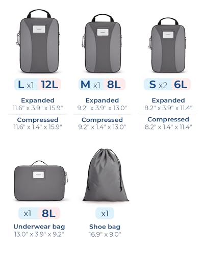BAGSMART Compression Packing Cubes, Lightweight Travel Essentials - color: Grey, size: 6 Set