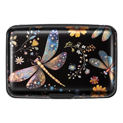 Coco Rossi Credit Card Holder RFID Aluminum Small Mini Wallet Women - color: Dragonflies