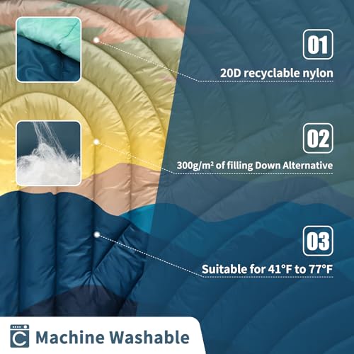 Puffy Camping Blanket,Large Camp Blanket Outdoor Camping Quilt Waterproof - color: Blue Mountains, size: 52x75"