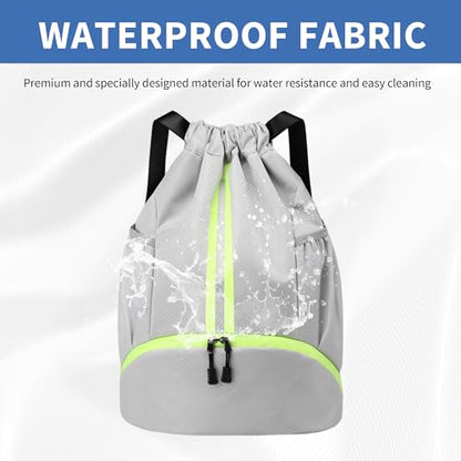 JELUTAR Drawstring Backpack Gym Bag with Shoes Compartment, Grey - color: Grey, size: Large