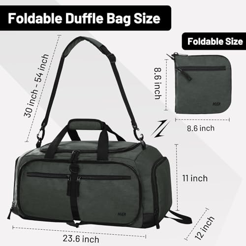 MIER Packable Travel Duffle Bag with Shoe Compartment, 50L, Green Gray - color: Green Gray, size: 50L