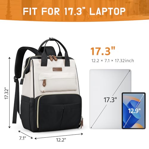 Maelstrom Laptop Backpack for Women Men, 15.6-17.3" Waterproof Travel Bag - color: Black-beige, size: 17.3 Inch
