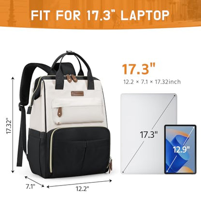 Maelstrom Laptop Backpack for Women Men, 15.6-17.3" Waterproof Travel Bag - color: Black-beige, size: 17.3 Inch