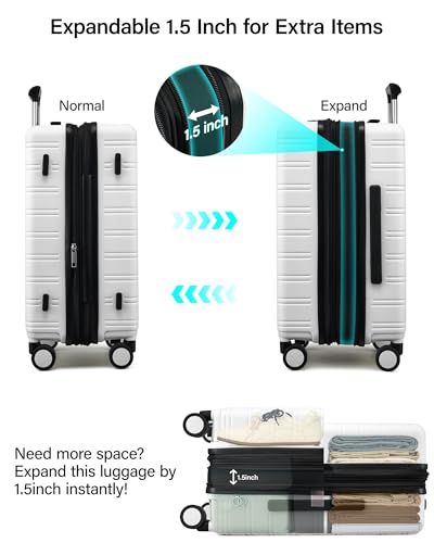 MILADA 24-Inch Hardside Expandable Medium Checked Luggage Suitcase, White - color: White, size: Checked Medium 24 inch