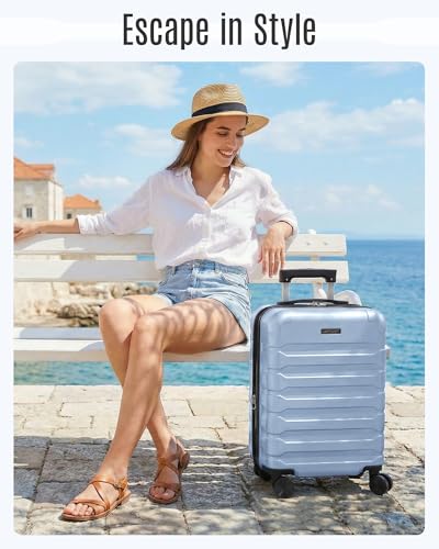 LIGHT FLIGHT Carry On Luggage 22x14x9 Airline Approved Suitcase,Light Blue - color: Light Blue