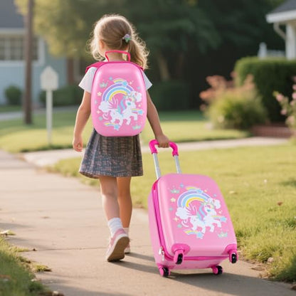 GYMAX Kids Carry On Luggage Set, 12" & 16" 2PCS Rolling Suitcase - color: Crown Pony