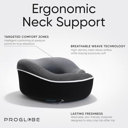 Proglobe Airplane Pillow, Orthopedic Memory Foam Travel Neck Pillow, Black