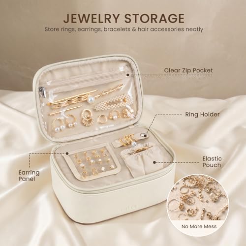 Prite 2 Pcs Makeup Bag Set Travel Cosmetic Case with Clear Toiletry Bag - color: Beige