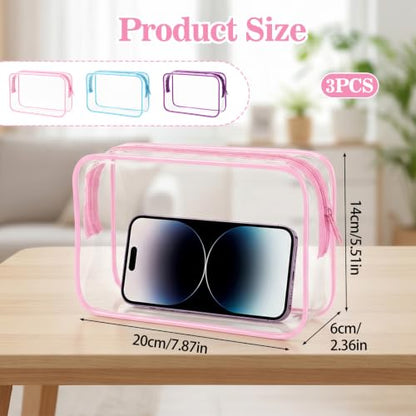 3Pcs Clear Makeup Bags with Zipper Clear Pouch Cosmetic Bag