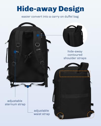 Hynes Eagle Travel Backpack 40L Flight Approved Carry on Backpack Men Large Cabin Weekender Laptop Backpack Women 15.6 inches - color: Black 23