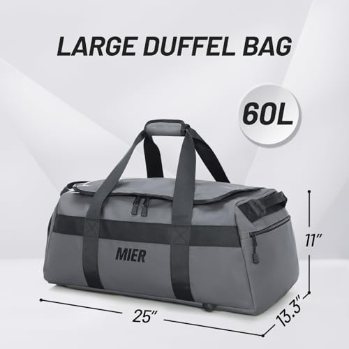 MIER Men's 60L Gym Duffle Bag Large Weekender Travel Duffel Backpack, Gray - color: Grey