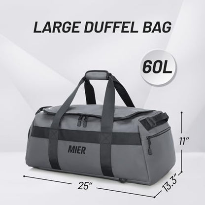 MIER Men's 60L Gym Duffle Bag Large Weekender Travel Duffel Backpack, Gray - color: Grey