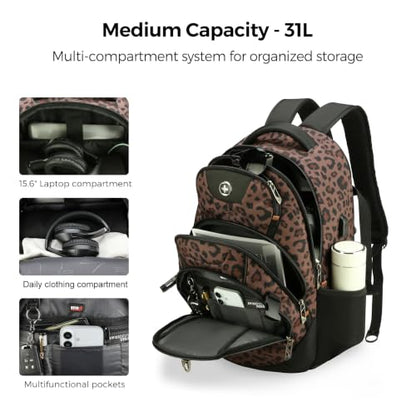 Swissdigital Design Backpack for Men with USB Charging Port SD803-103 - color: Brown Leopard