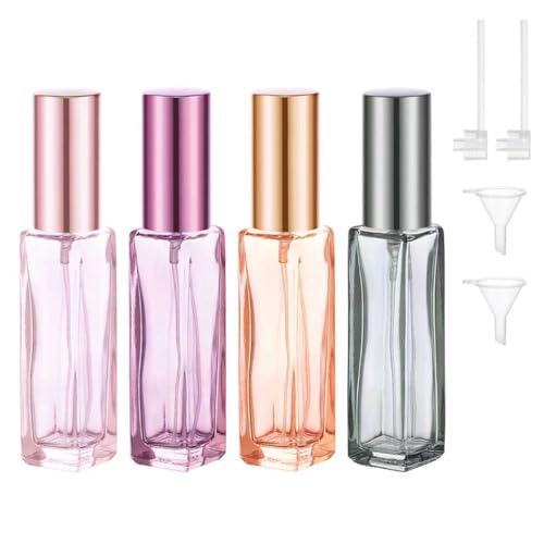 4PCS 10 ml Refillable Travel Perfume Bottle Set – Glass Perfume Atomizer and Mini Spray Bottles with Funnels, Portable Leak‑Proof Containers