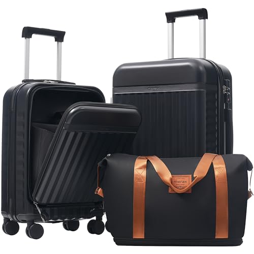 Merax Luggage Sets Front Opening,2 Piece Hardshell Suitcase with Bag - color: Black+bag, style: 2-piece Set