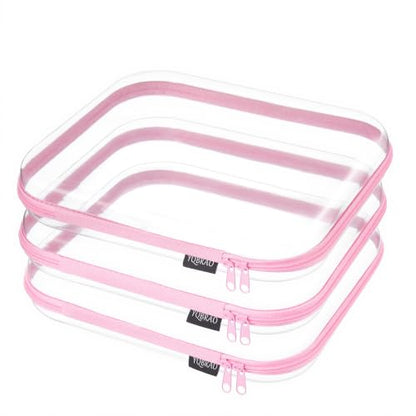 YQBRAO Clear Hard Shell Zipper Cases, 3 Large Travel Organizers, Pink - color: Pink, size: 3 Pack(L)